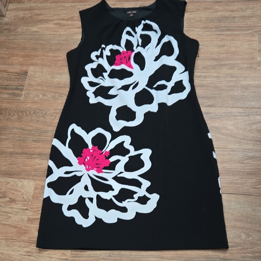 Voir Voir Black Dress with White and Pink Floral Design